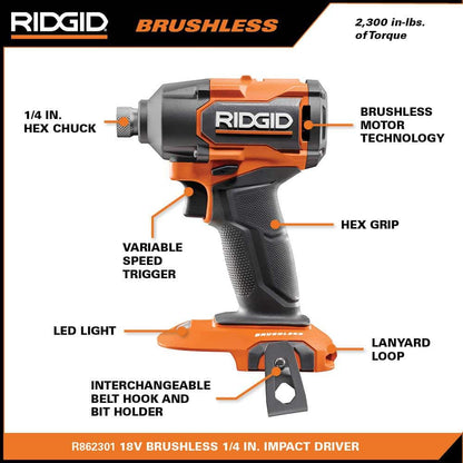 18V Brushless Cordless 2-Tool Combo Kit with Drill/Driver, Impact Driver, (2) Batteries, 18V Charger, and Tool Bag