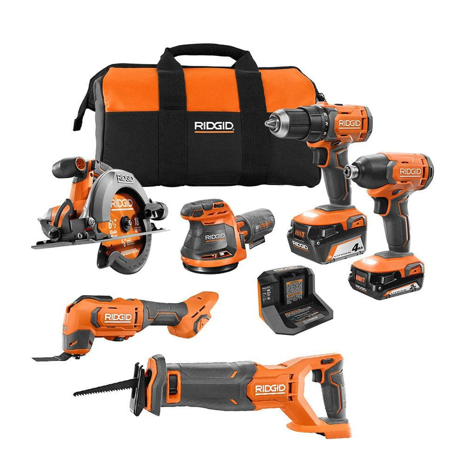 Kit combinado de 6 herramientas inalámbricas de 18 V con batería de 2,0 Ah, batería de 4,0 Ah, cargador y bolsa