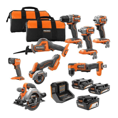 18V SubCompact Brushless Cordless 8-Tool Combo Kit with (2) 2.0 Ah Batteries, 4.0 Ah Battery, Charger, and Bag
