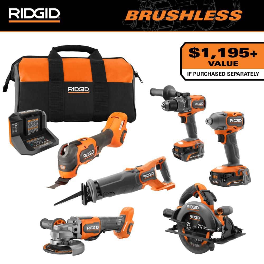 SHARP D・combo DV-RW190 18V Brushless Cordless 6-Tool Combo Kit with 6.0 Ah and 2.0 Ah MAX