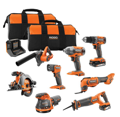 18V Cordless 8-Tool Combo Kit with 2.0 Ah Battery, 4.0 Ah Battery, and Charger