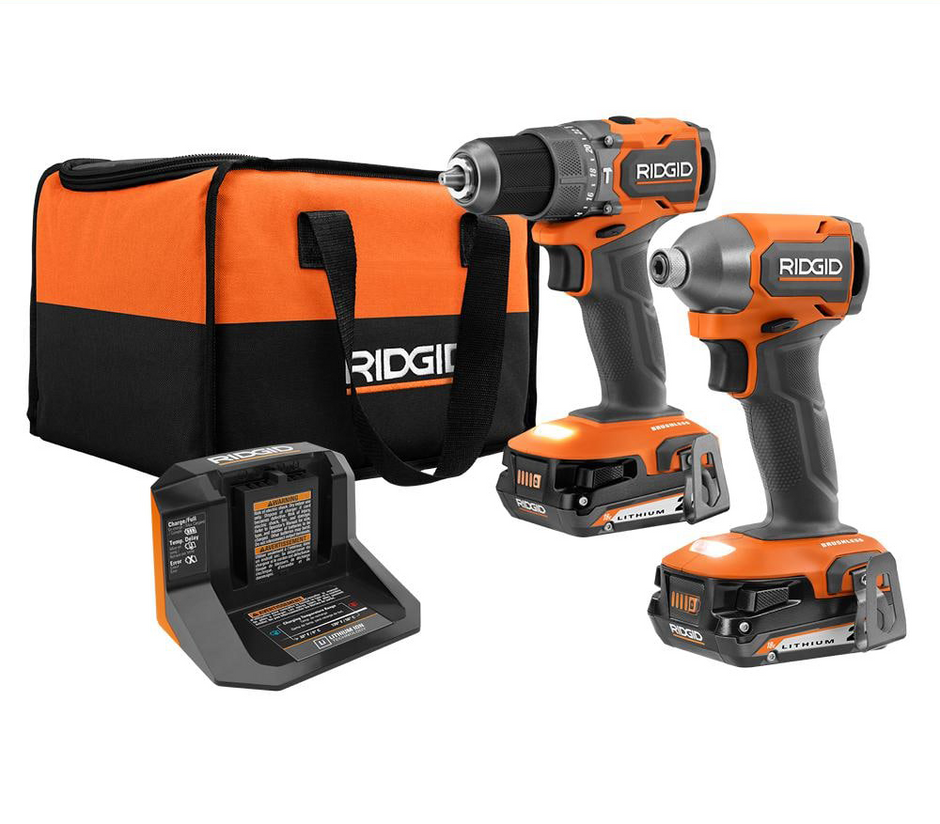 Kit combinado de 2 herramientas inalámbricas subcompactas sin escobillas de 18 V con taladro percutor, atornillador de impacto, (2) baterías de 2.0 Ah, cargador y bolsa