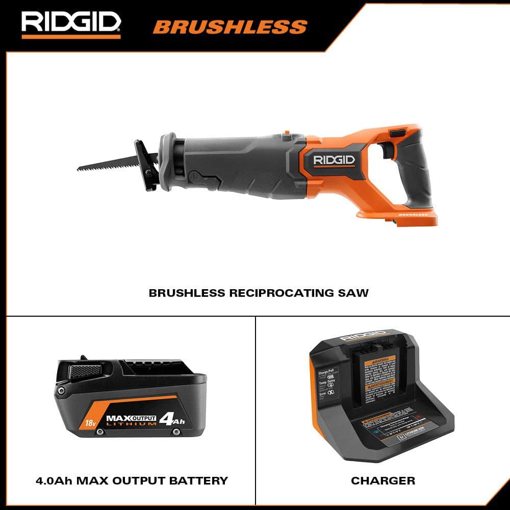 Kit de sierra recíproca inalámbrica sin escobillas de 18 V con (1) batería de 4,0 Ah y cargador