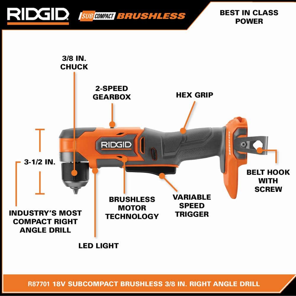 18V SubCompact Brushless Cordless 3/8 in. Right Angle Drill Kit with 2.0 Ah MAX Output Battery and Charger