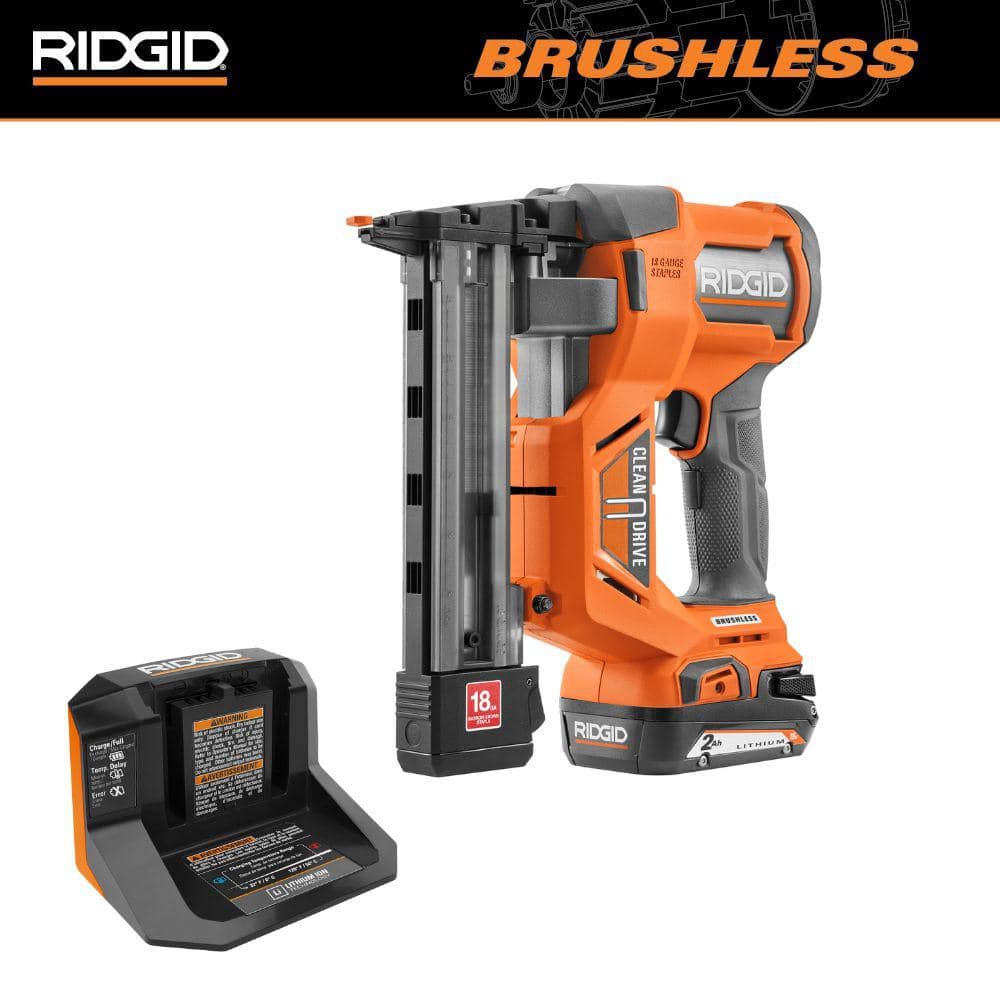 18V Brushless Cordless 18-Gauge Narrow Crown Stapler Kit with 2.0