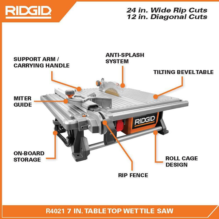 6.5-Amp 7 in. Blade Corded Table Top Wet Tile Saw – RIDGID