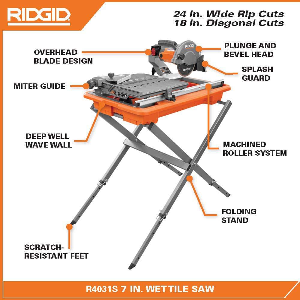 9-Amp 7 in. Blade Corded Wet Tile Saw with Stand – RIDGID
