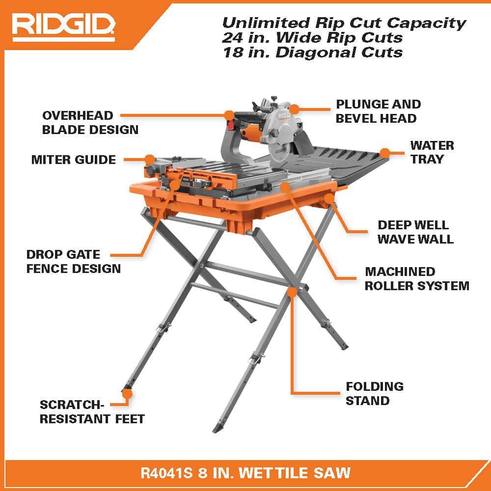 12 Amp 8 in. Blade Corded Wet Tile Saw with Extended Rip – RIDGID