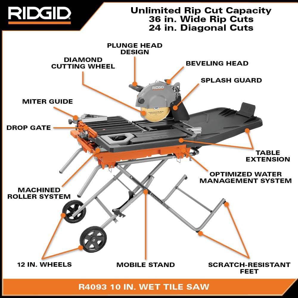 15 Amp 10 in. Wet Tile Saw with Portable Stand – RIDGID