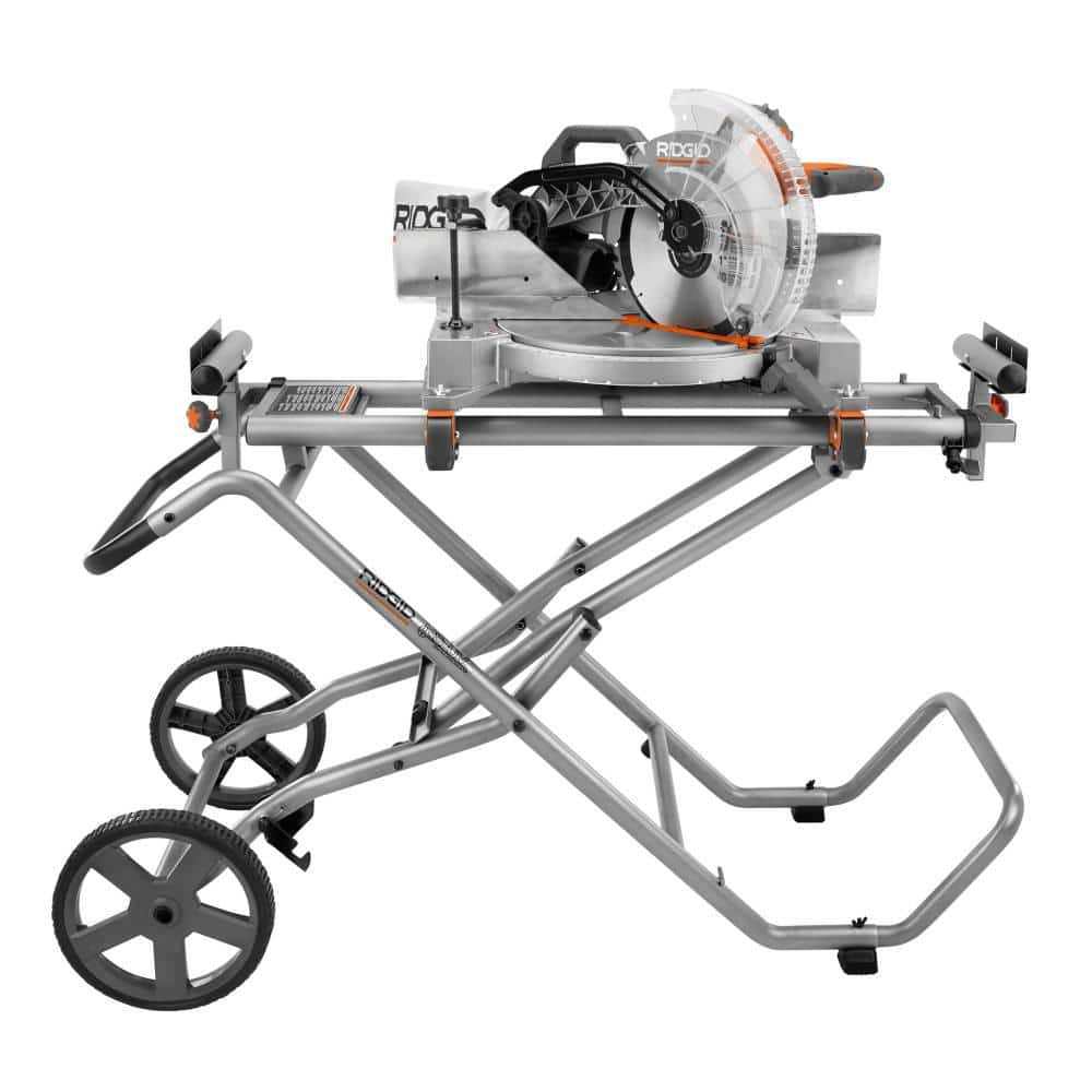 Foldable Mobile Miter Saw Stand with Mounting Braces