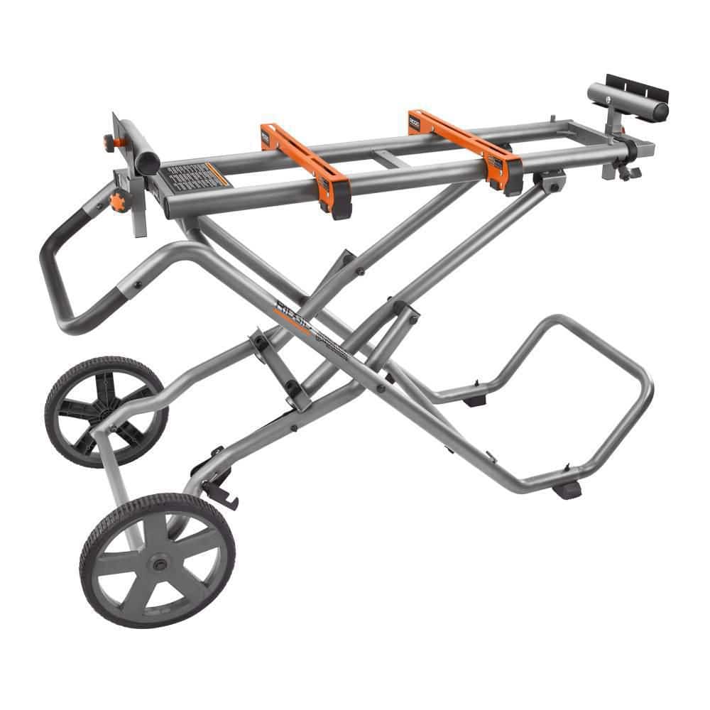 Foldable Mobile Miter Saw Stand with Mounting Braces