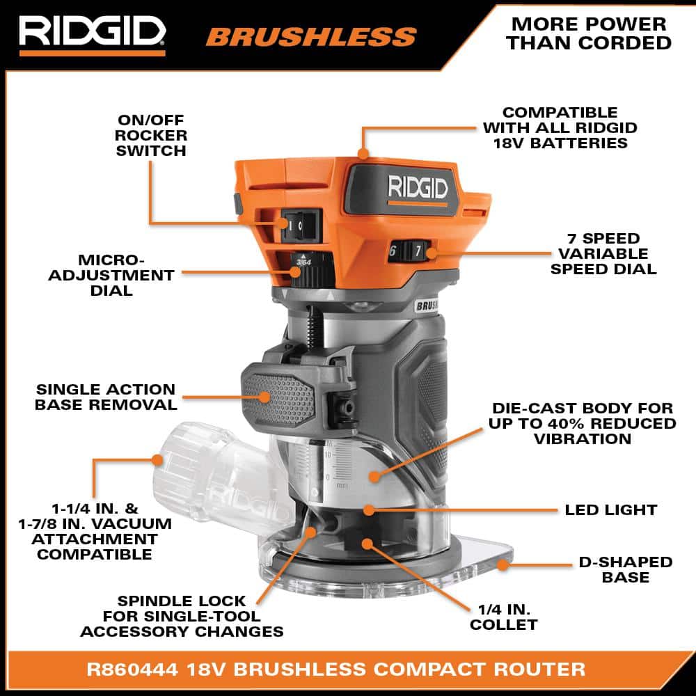 18V Brushless Cordless Compact Router (Tool Only) – RIDGID